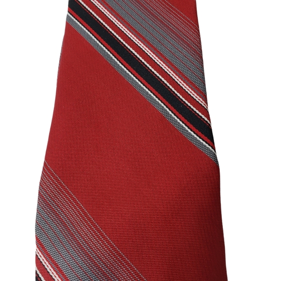 Vintage Italian All Silk Hand Made Mens Neck Tie Maroon Grey Gray Black Stripe - Picture 4 of 12